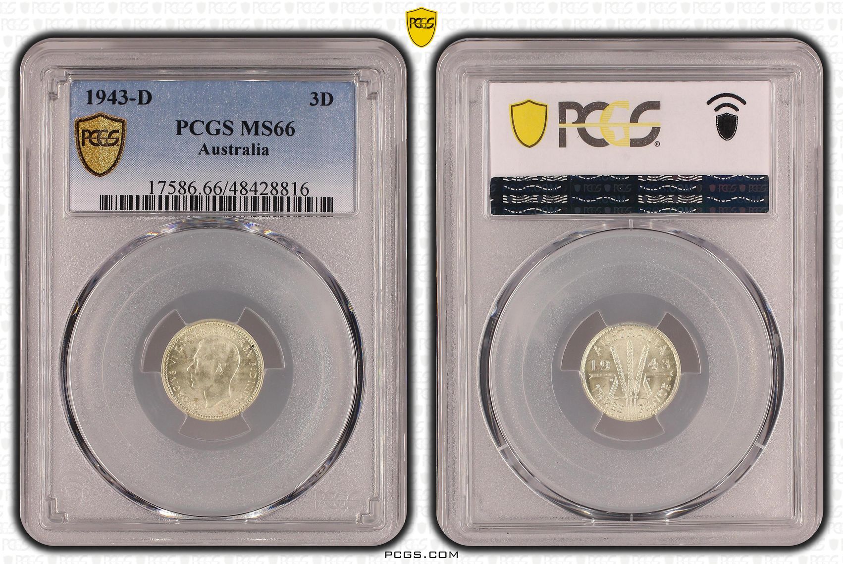 Threepence, 1943-D, PCGS MS 66