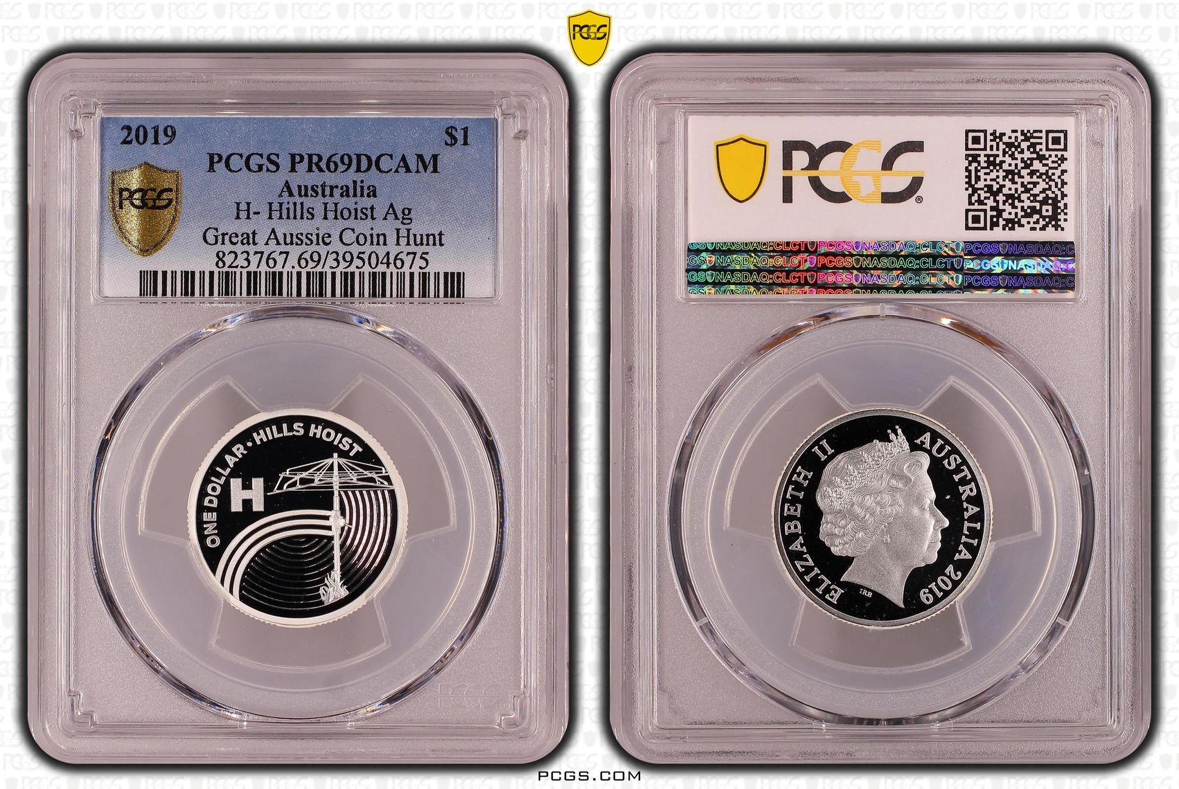 H- Hills Hoist Ag Great Aussie Coin Hunt, POP 1/0, One Dollar, 2019, PCGS PR69DCAM