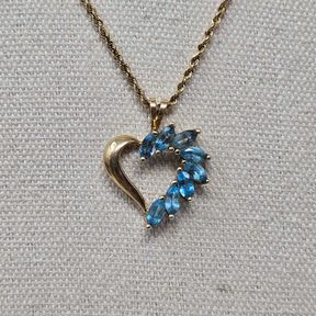 10K Yellow Gold Blue Topaz Heart Pendant Necklace