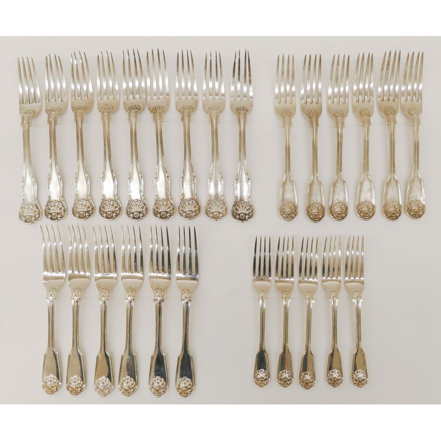 26pc English Sterling King's Husk Pattern Forks