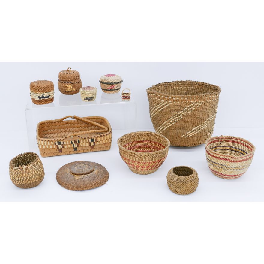 12pc Old Northwest Coast Small Indian Baskets