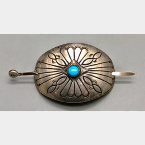 Vintage Turquoise And Sterling Silver Hair Pin