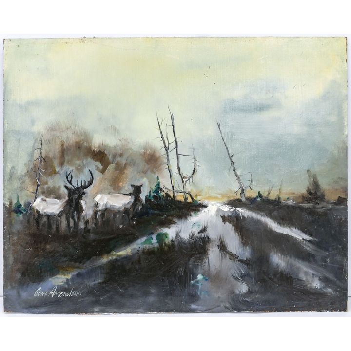 Gene Amondson ''Elk Crossing'' Oil on Masonite 16''x20''