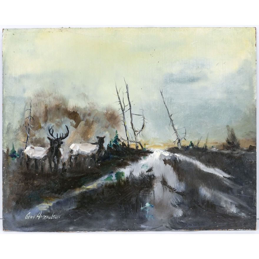 Gene Amondson ''Elk Crossing'' Oil on Masonite 16''x20''
