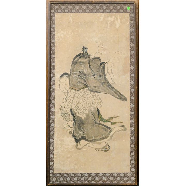 Edo Japanese Mounted Scroll Painting of Scholar Framed 44''x21''