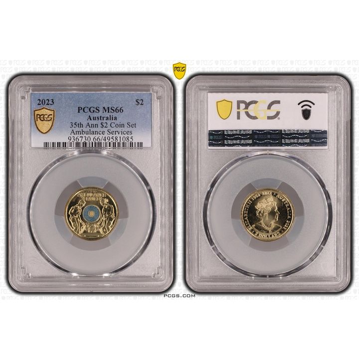 Elizabeth II, 35th Ann $2 Coin Set Colorized - Ambulance Services , Two Dollar, 2023, PCGS MS66