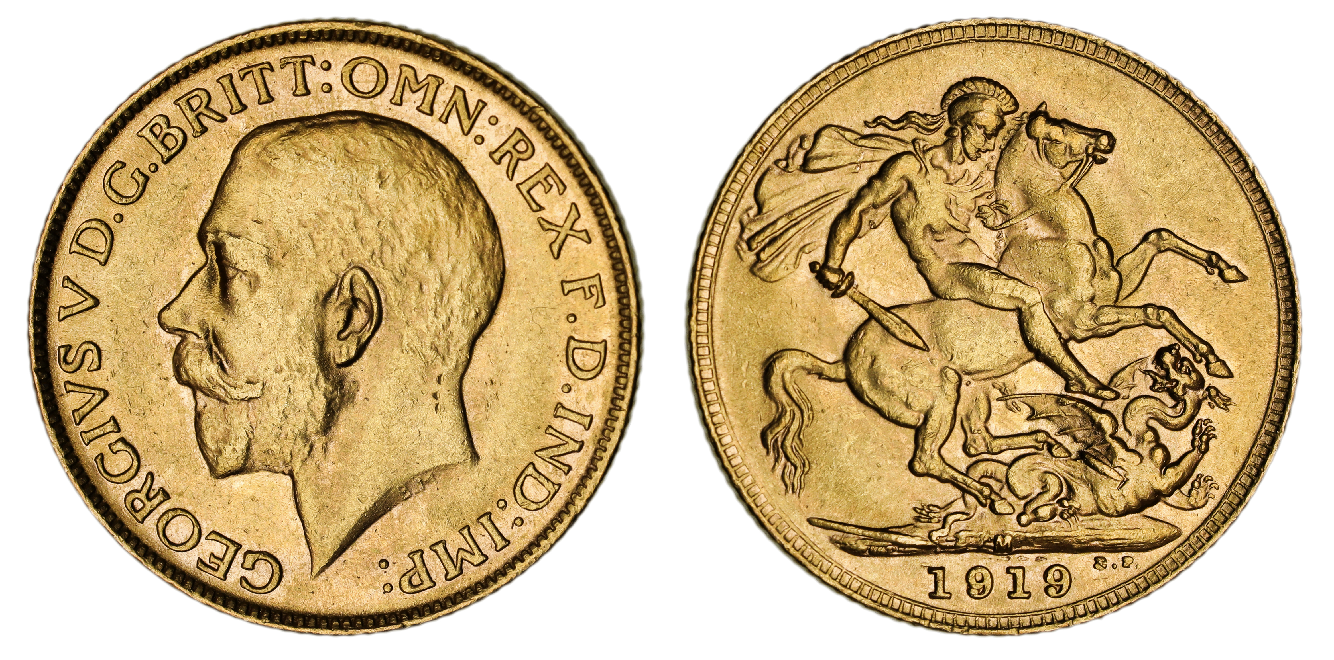 George V, St. George Reverse - Melbourne Mint, Sovereign, 1919, aUNC