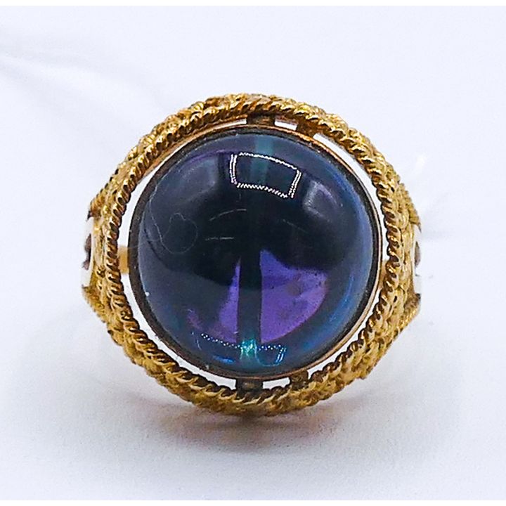 Spanish 18k Blue Jelly Cabochon Rotating Ring Size 7 - 7.6 Grams