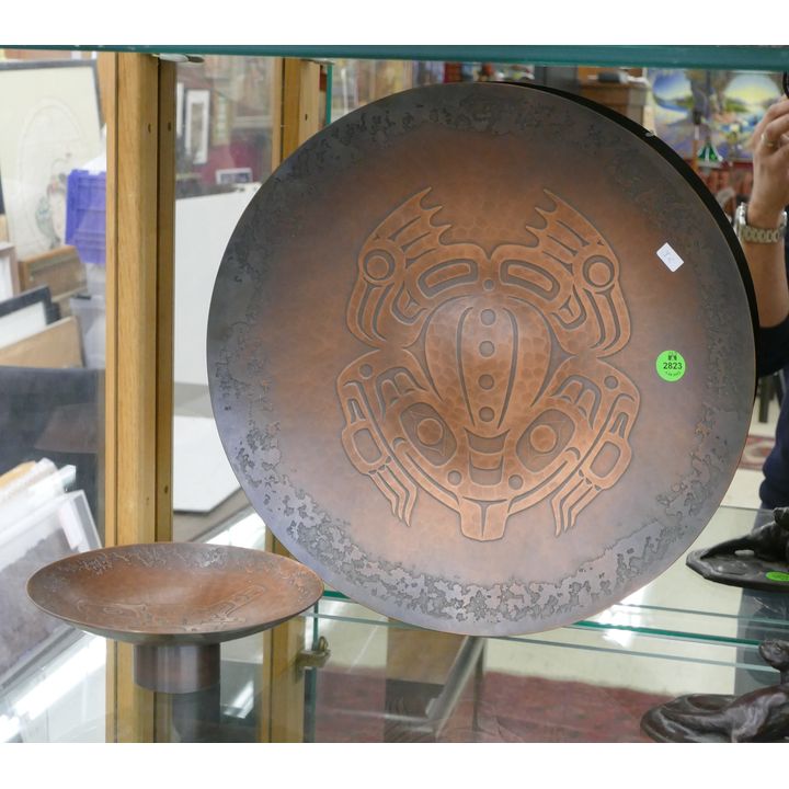 2pc H. Alfred NW Coast Worked Copper Charger & Compote- 6.5'' and 13.5''