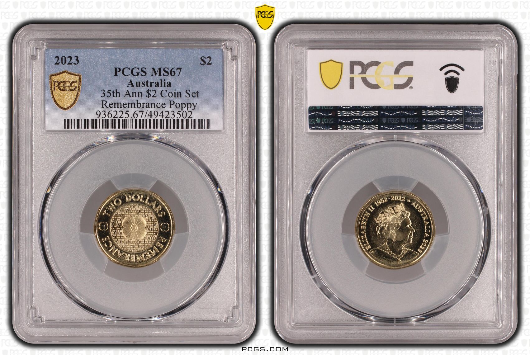 35th Ann $2 Coin Set Remembrance Poppy, Two Dollar, 2023, PCGS MS67