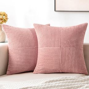 MIULEE BLUSH PINK CORDUROY PILLOW COVERS PACK OF 2 BOHO DECORATIVE SPLICED THROW PILLOW COVERS SOFT SOLID COUCH PILLOWCASES CROSS