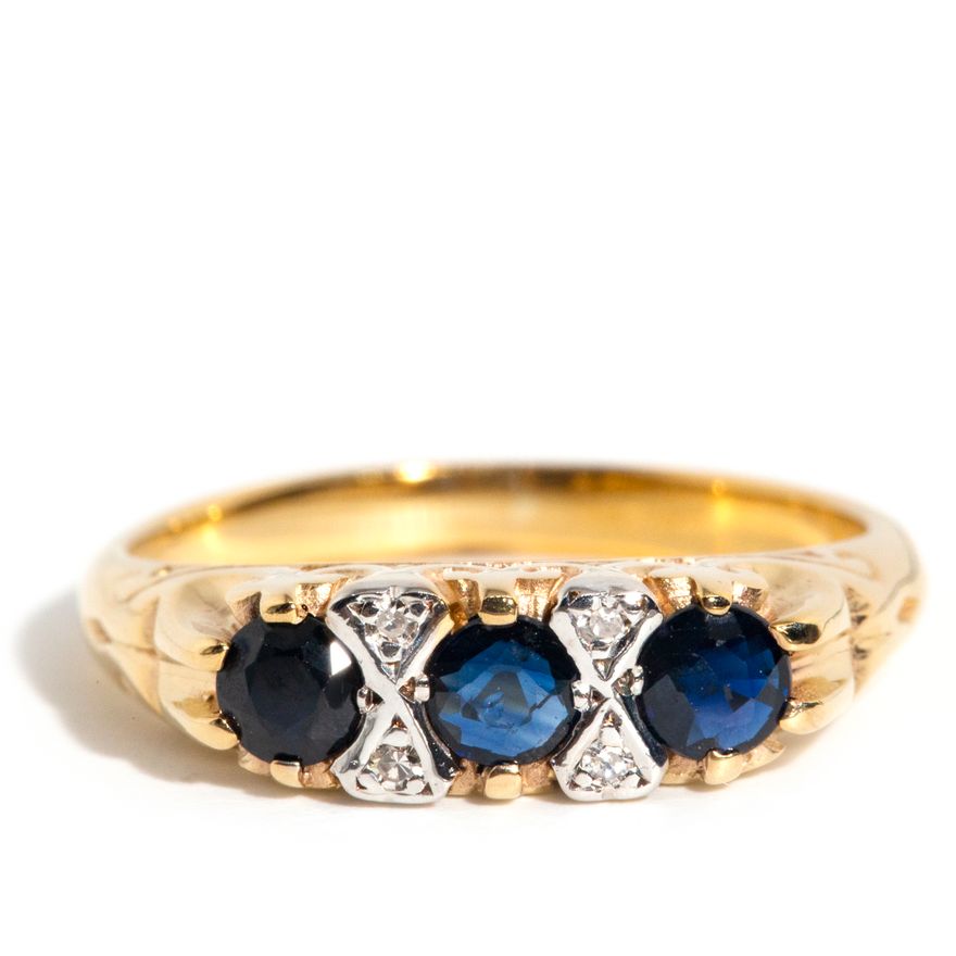 Vintage Sapphire & Diamond Ring 9ct Gold,