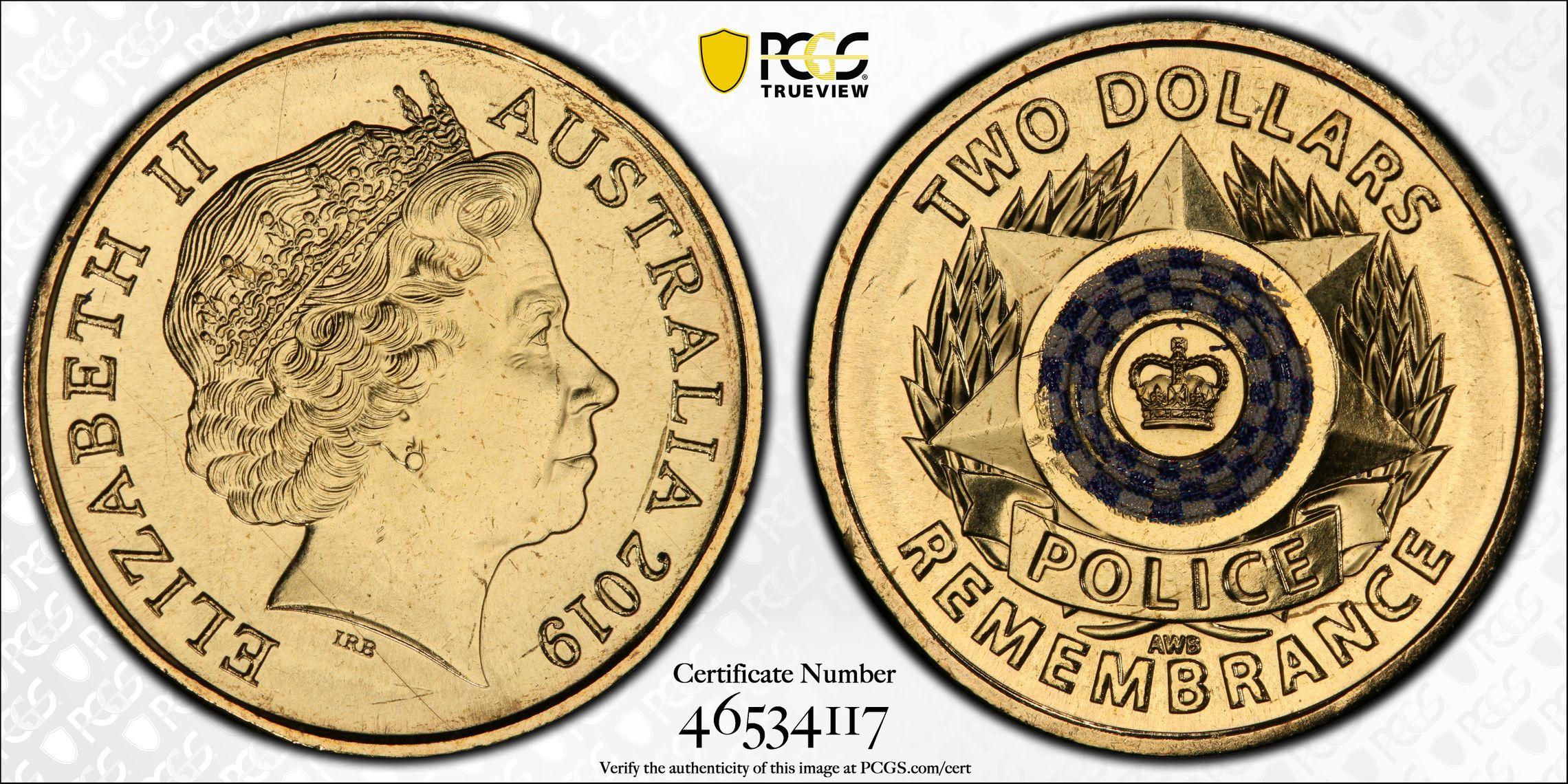 Police Remembrance Colorized, Two Dollar, 2019, PCGS MS66