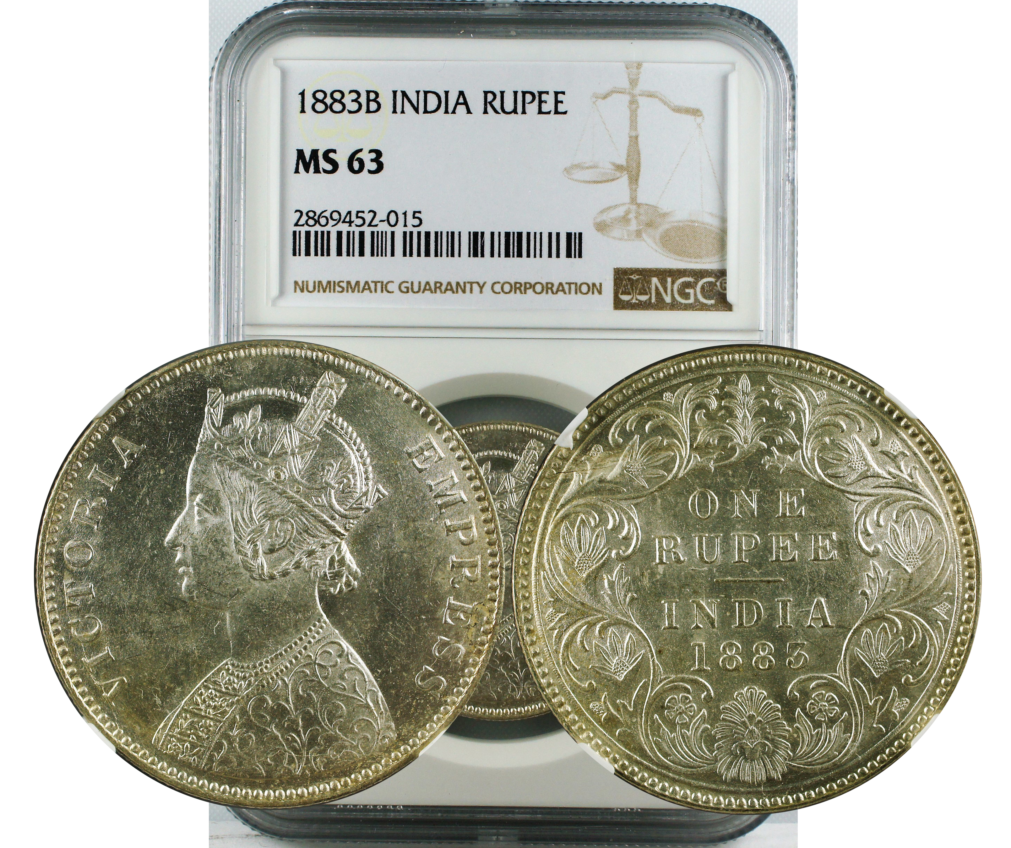 1883 B INDIA RUPEE MS 63