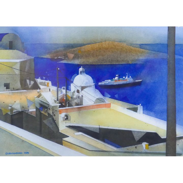 Donald Stoltenberg ''Santorini'' 1998 Watercolor Framed