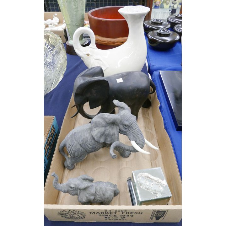 5pc Decorative Elephant Jug & Figures- largest 11''