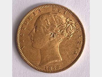 1853 VICTORIA YOUNG HEAD 'W.W. RAISED' LONDON MINT SHIELD GOLD SOVEREIGN