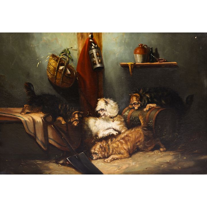 George Armfield Attr. ''Terriers in a Stable'' Oil