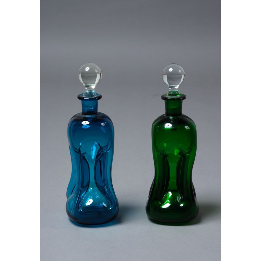 Jacob Bang for Holmegaard - Two vintage Kluk Kluk decanters with stoppers
