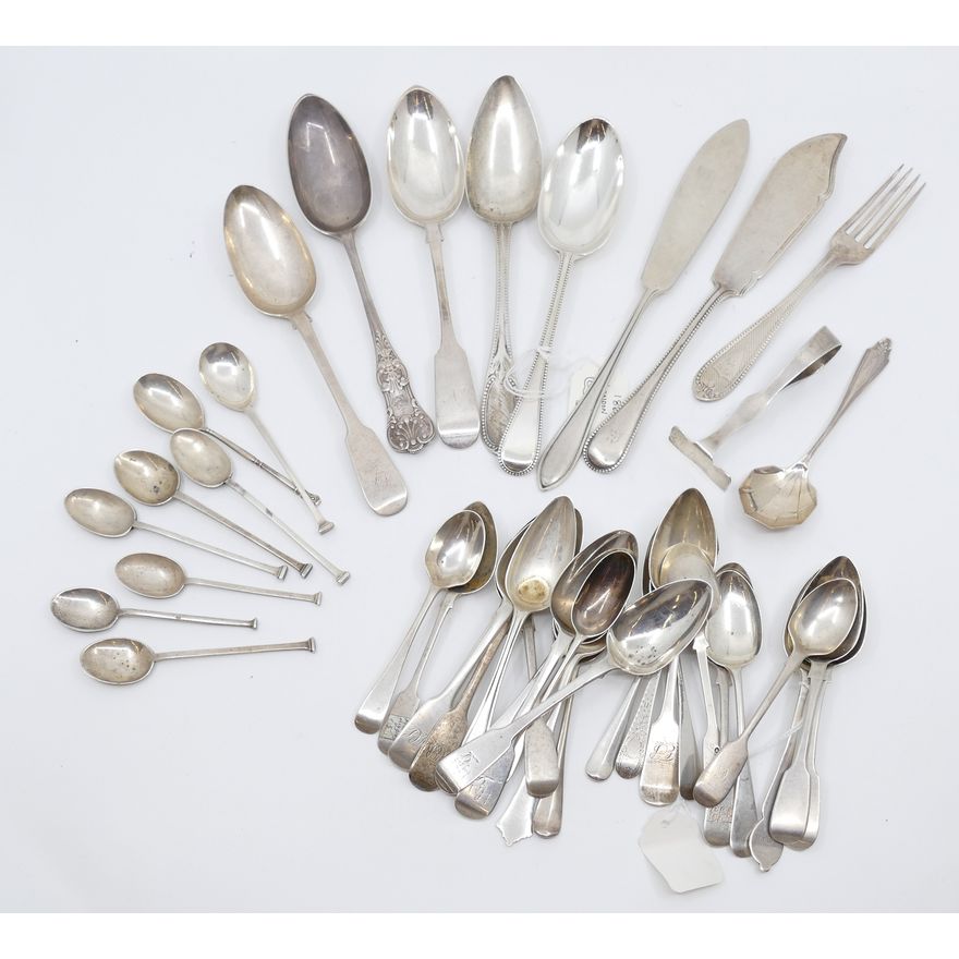 Box 42pc English Sterling MISC Flatware- 960g TW.