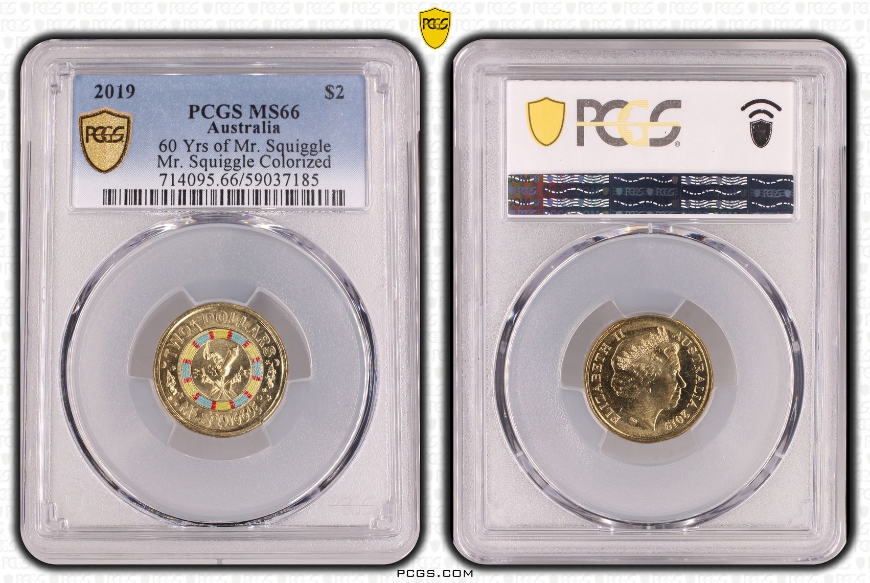 60 Yrs of Mr. Squiggle - Mr. Squiggle Colorized, Two Dollar, 2019, PCGS MS66