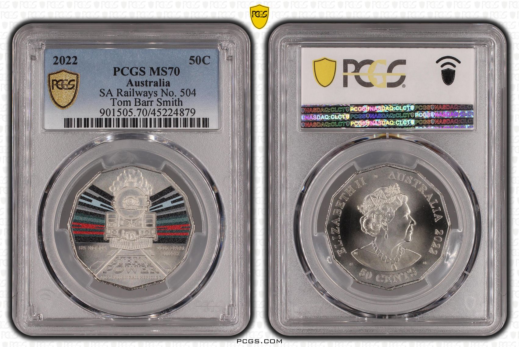 Elizabeth II, SA Railways Tom Barr Smith, Fifty Cent, 2022, PCGS MS 70
