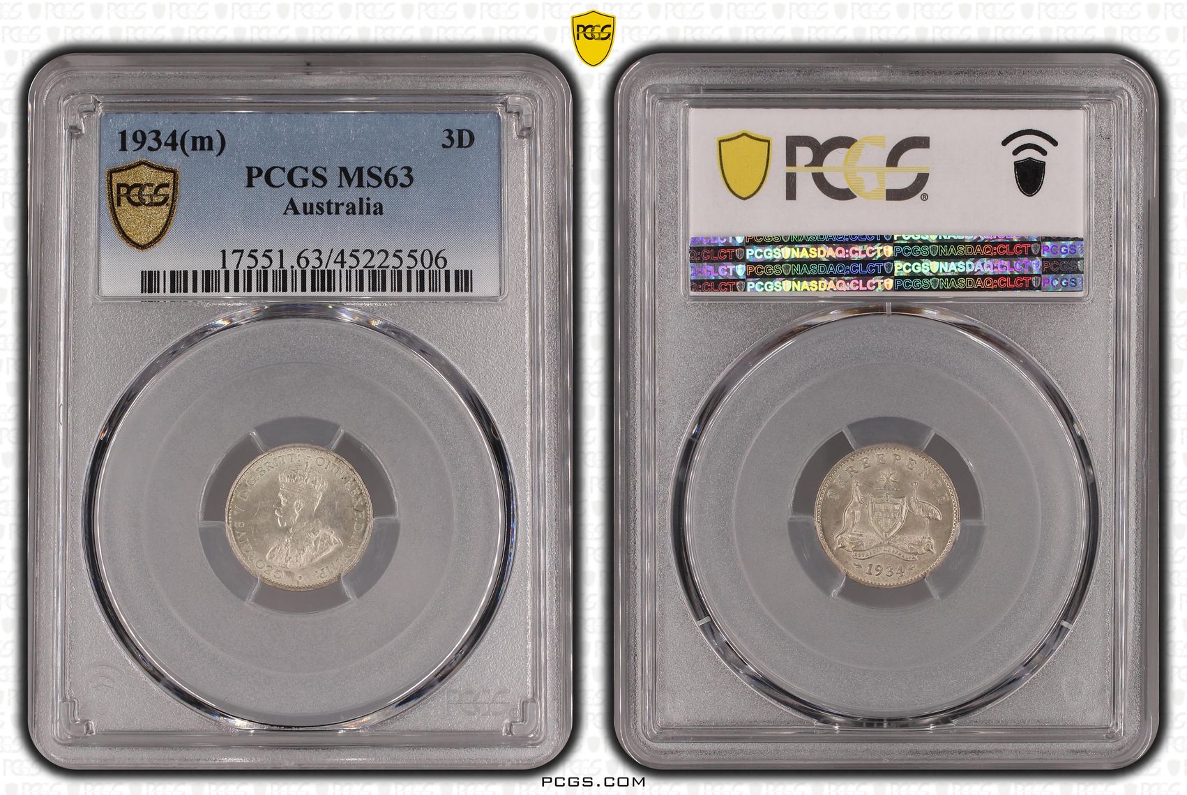 1934(m) Australia Threepence PCGS - MS63 -506