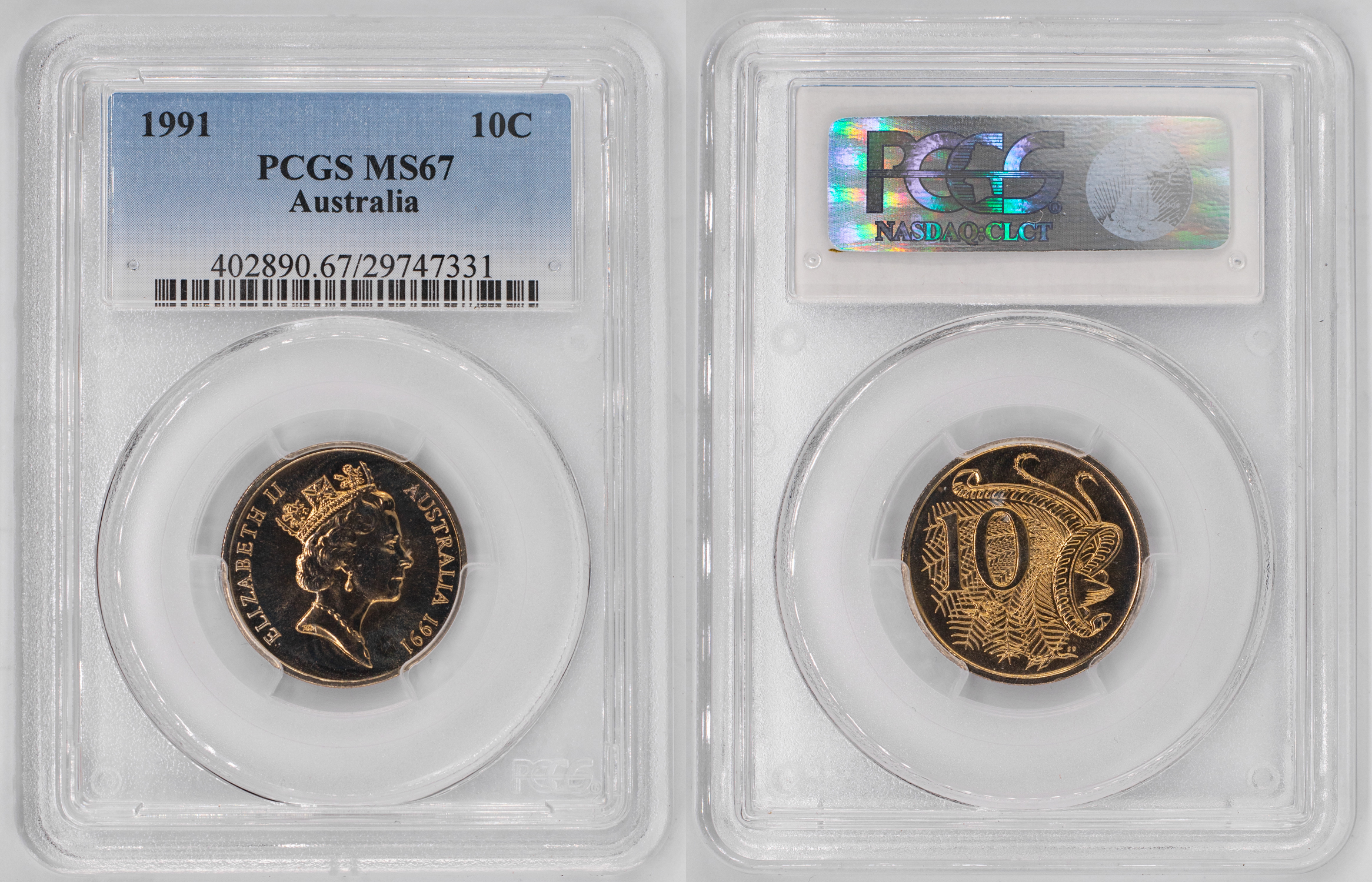 Elizabeth II, Ten Cent, 1991, PCGS MS67