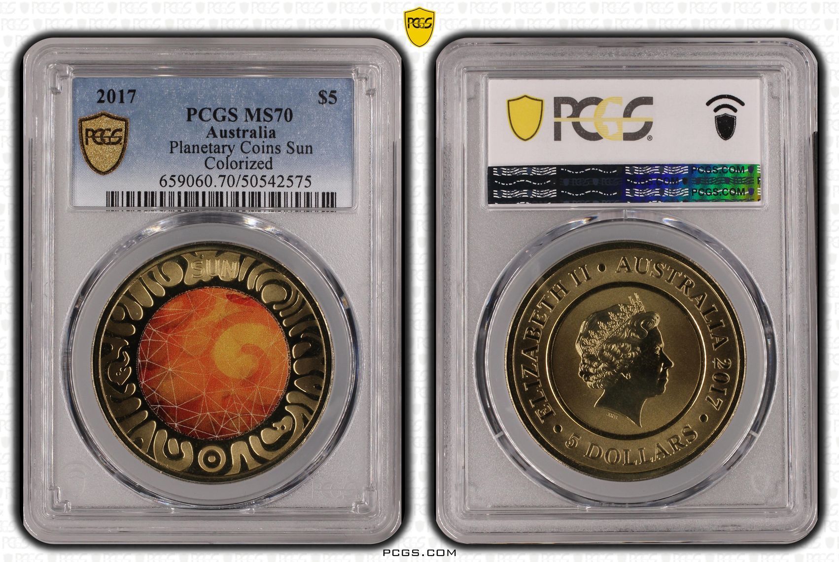Planetary Coins Sun Colorized, POP 10/0, Five Dollar, 2017, PCGS MS70