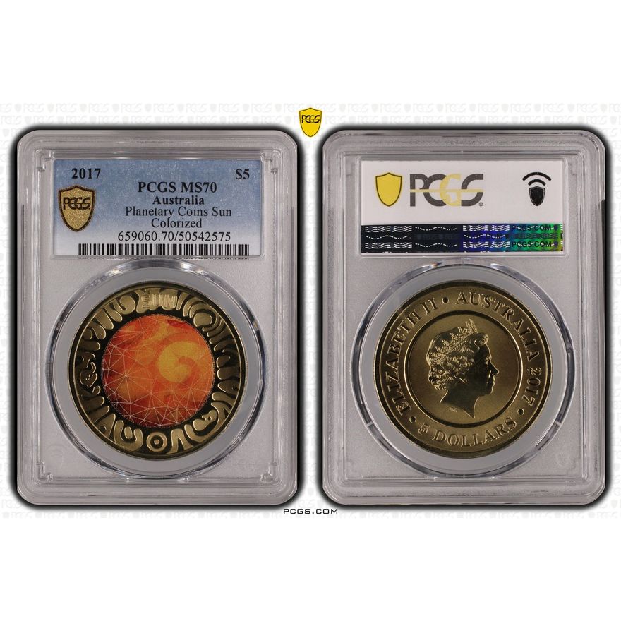 Planetary Coins Sun Colorized, POP 10/0, Five Dollar, 2017, PCGS MS70