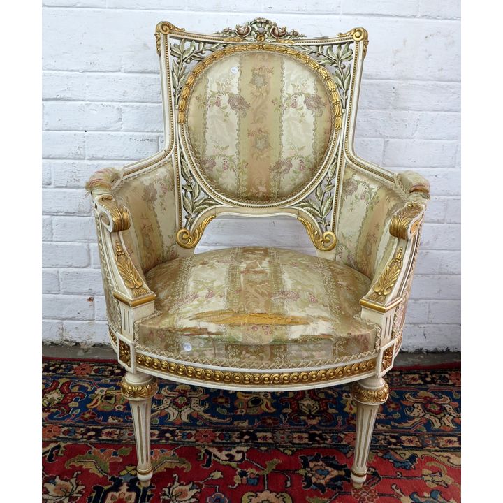 FRENCH PAINTED AND GILDED BOUDOIR CHAIR