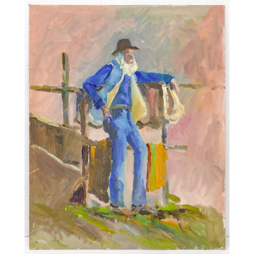 Gene Amondson ''Pondering Old Cowboy'' Oil on Masonite 20''x16''