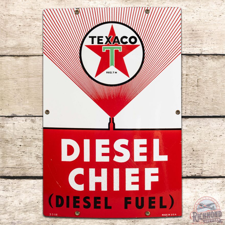 1956 Texaco Diesel Chief SS Porcelain Pump Plate Sign