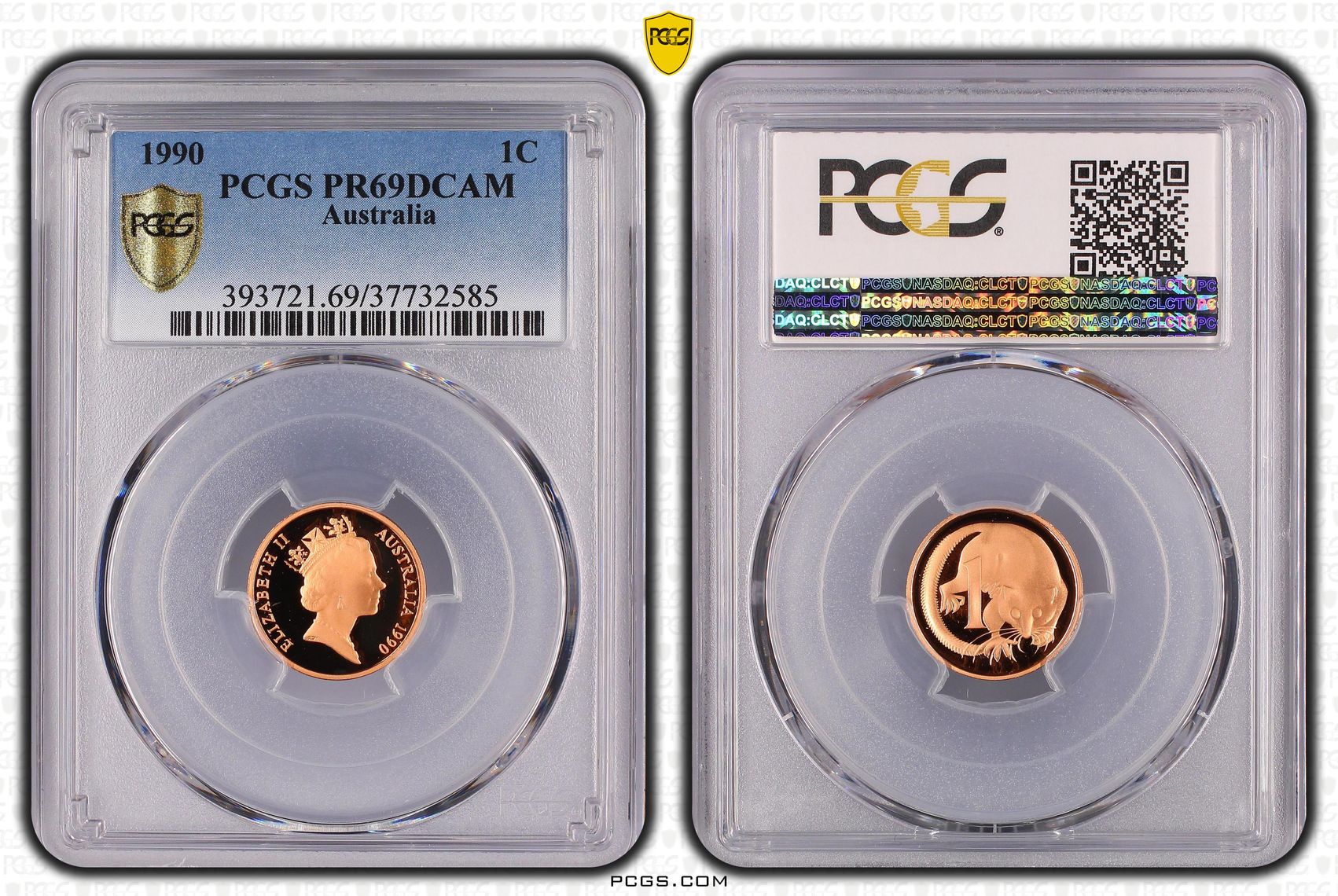 Elizabeth II, One Cent, 1990, PCGS PR69DCAM