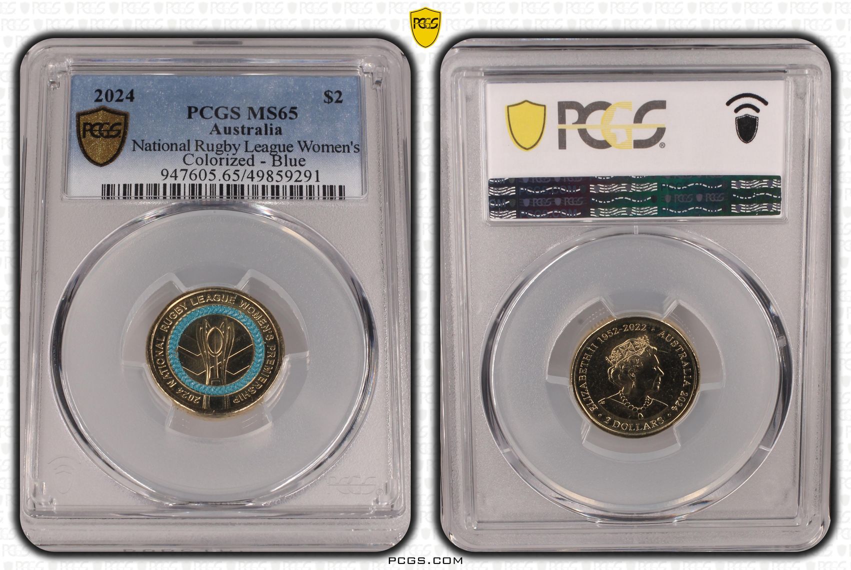 National Rugby League Women's Colorized - Blue, Two Dollar, 2024, PCGS MS65