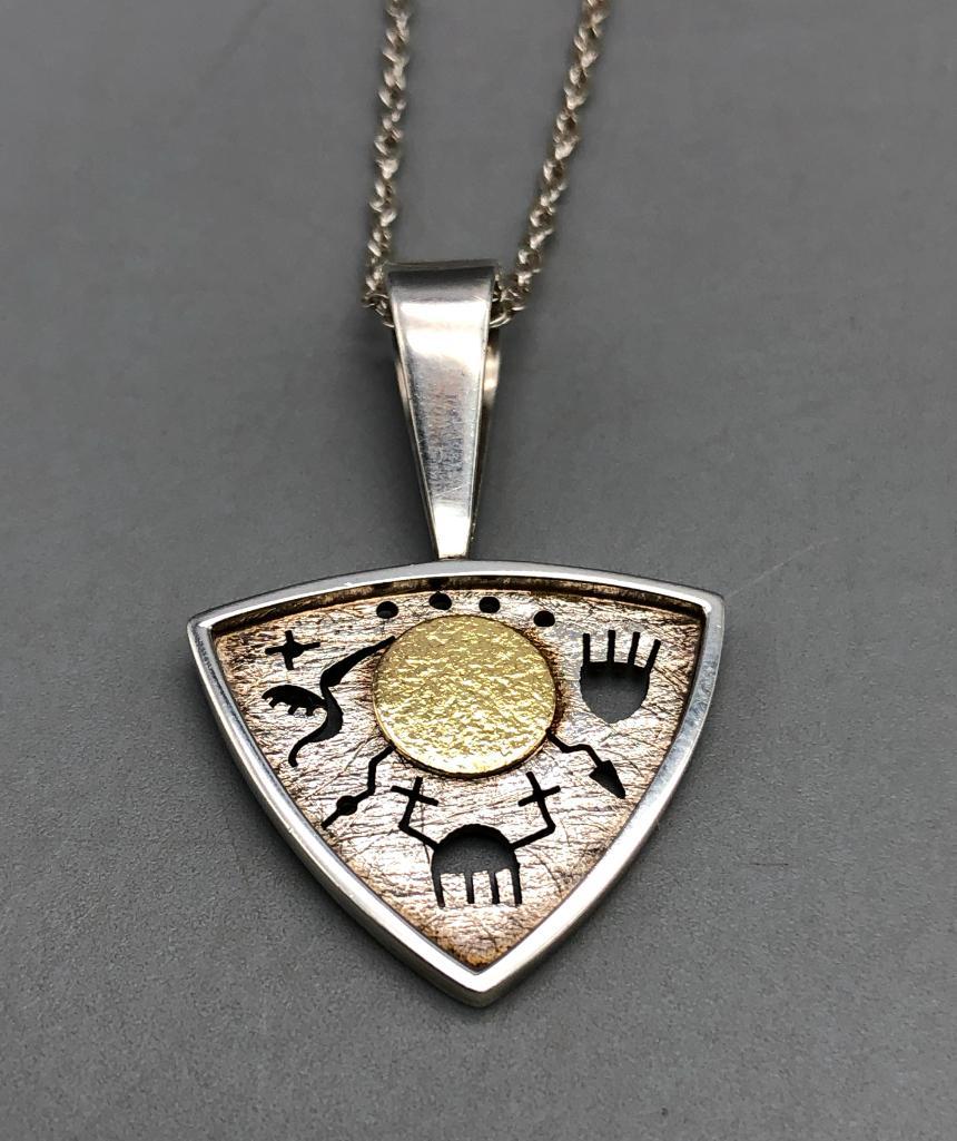 貴重価値ズニMyron Panteah作シルバー&ゴールド1ブレス14k