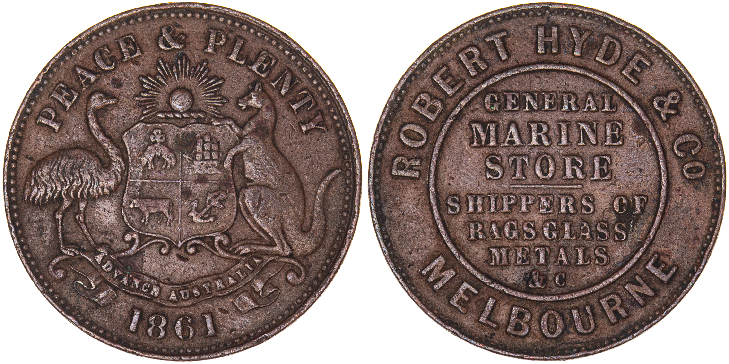 A.142b - Hyde, Robert & Co., Melbourne, Halfpenny, 1861, gVF