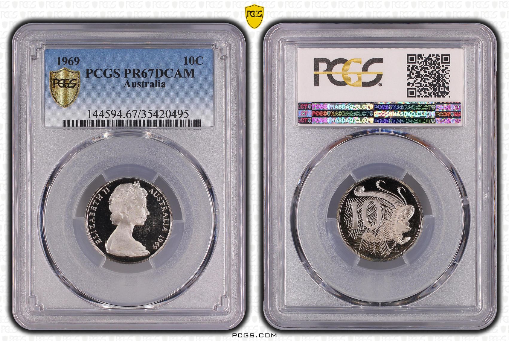 Elizabeth II, Ten Cent, 1969, PCGS PR67DCAM