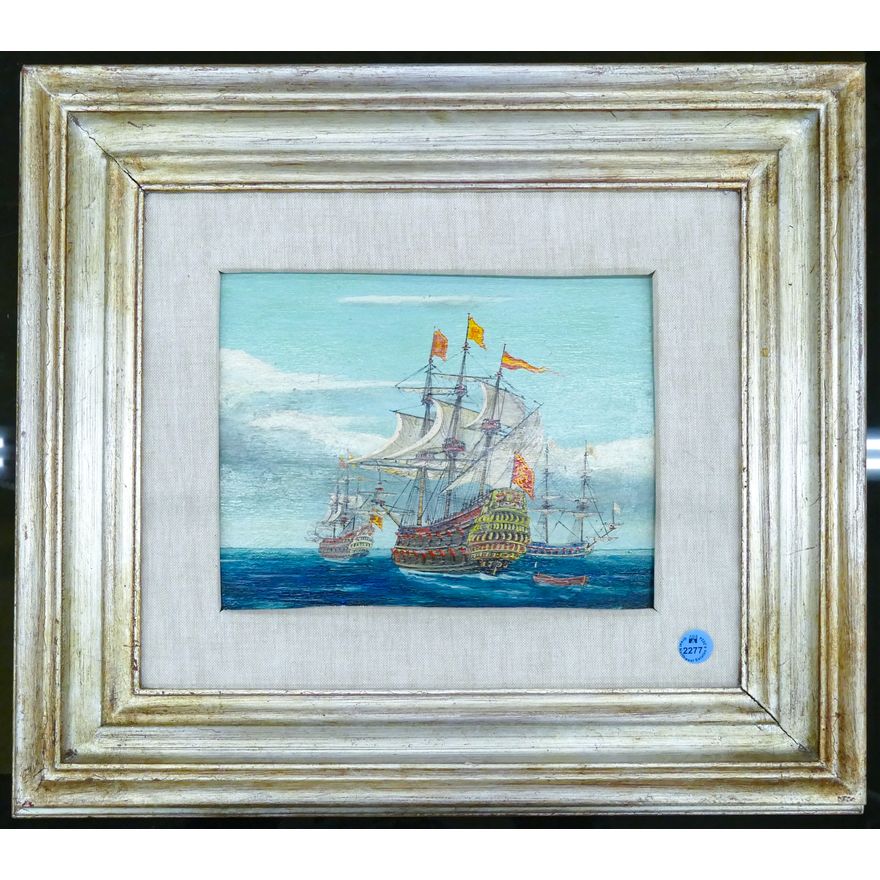 F. Saverio Taddei ''Old Ships'' Oil on Board Framed 17''x19''