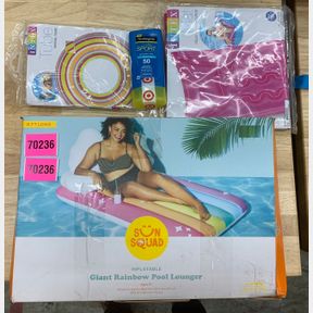 GIANT RAINBOW POOL LOUNGER, INTEX SPIRAL TUBE & INTEX LOUNGING MAT