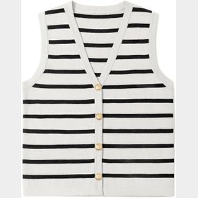UEU WOMENS STRIPED SWEATER VEST BUTTON UP KNIT VEST TOPS CROPPED CROCHET SLEEVELESS CARDIGAN 2025 TRENDY FASHION OUTFITS BLACK STR