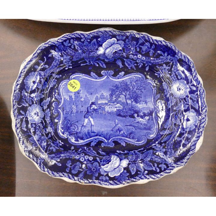 Antique Flow Blue Hunt Scene Platter- 11''