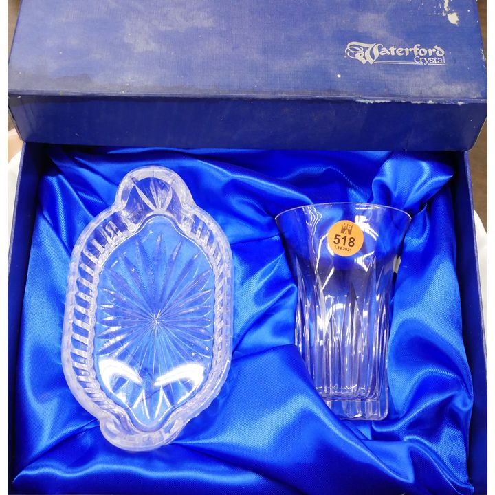 2pc Waterford Crystal Glass & Tray in Box