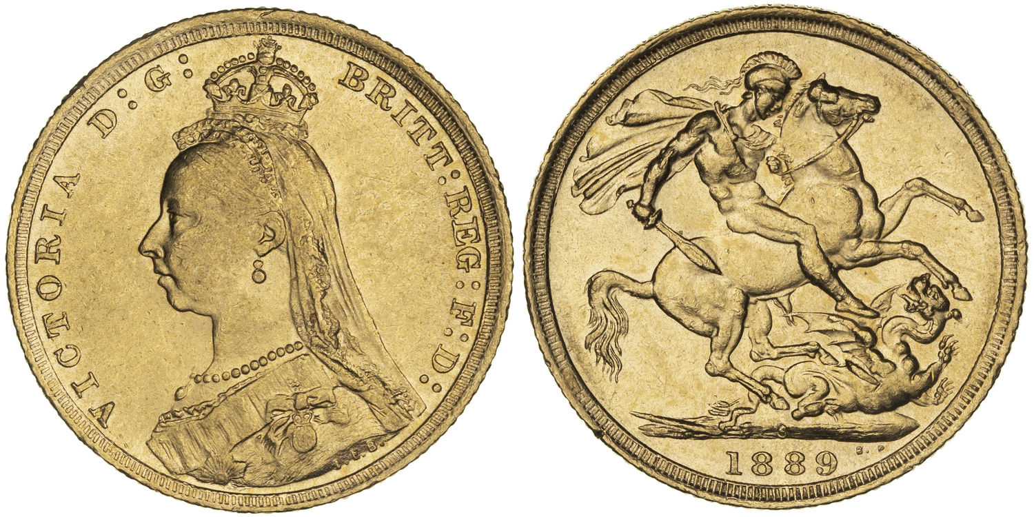 Victoria, St George Reverse, Sovereign, 1889-S, EF