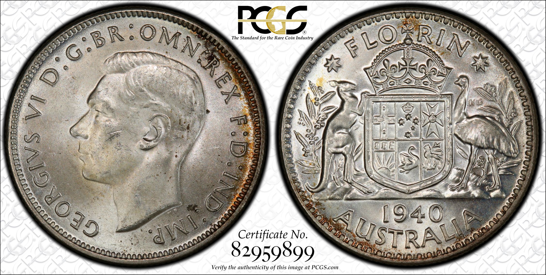 George VI, Florin, 1940, PCGS MS64
