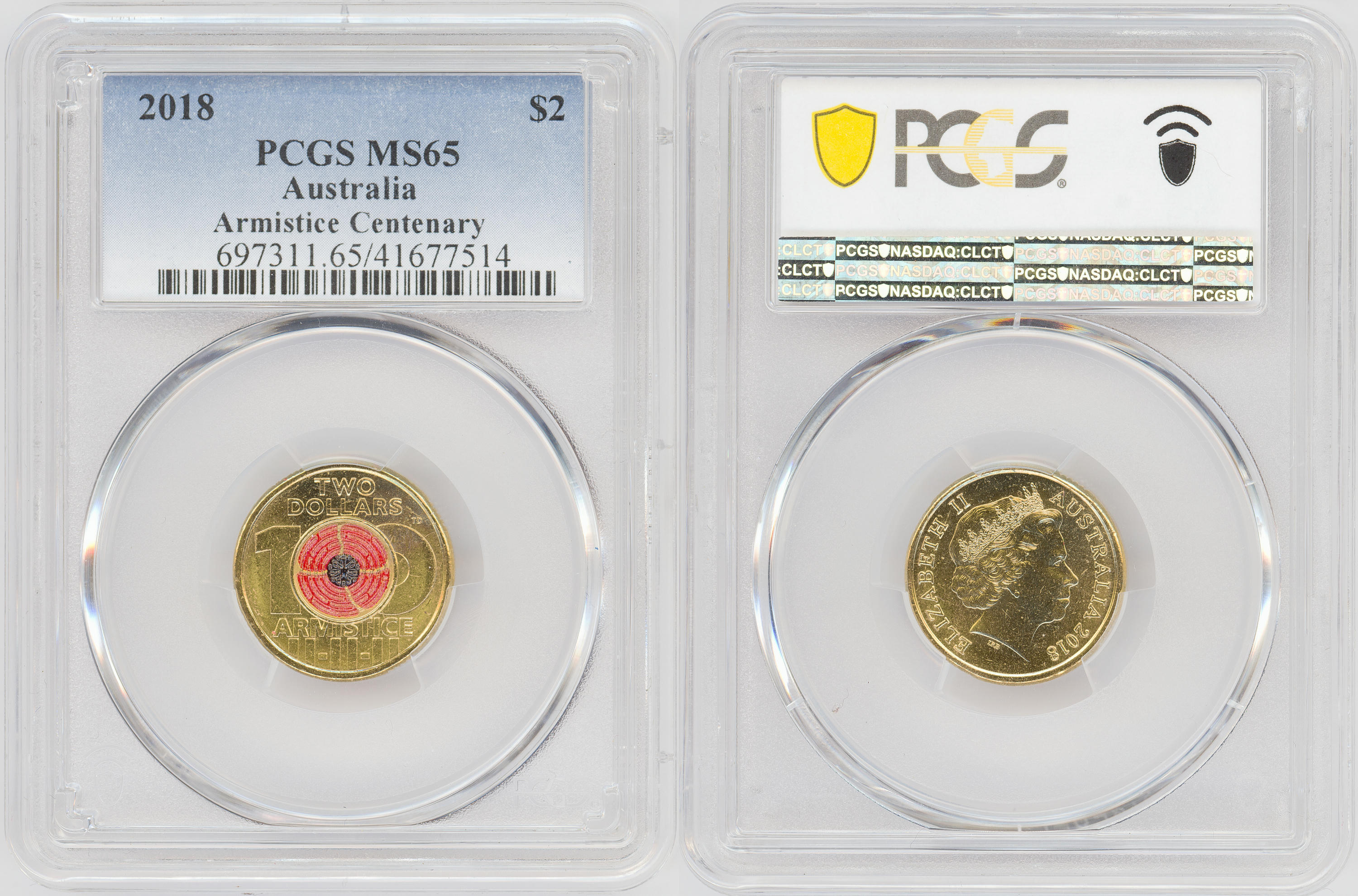 Armistice Centenary Colorized, Two Dollar, 2018, PCGS MS65