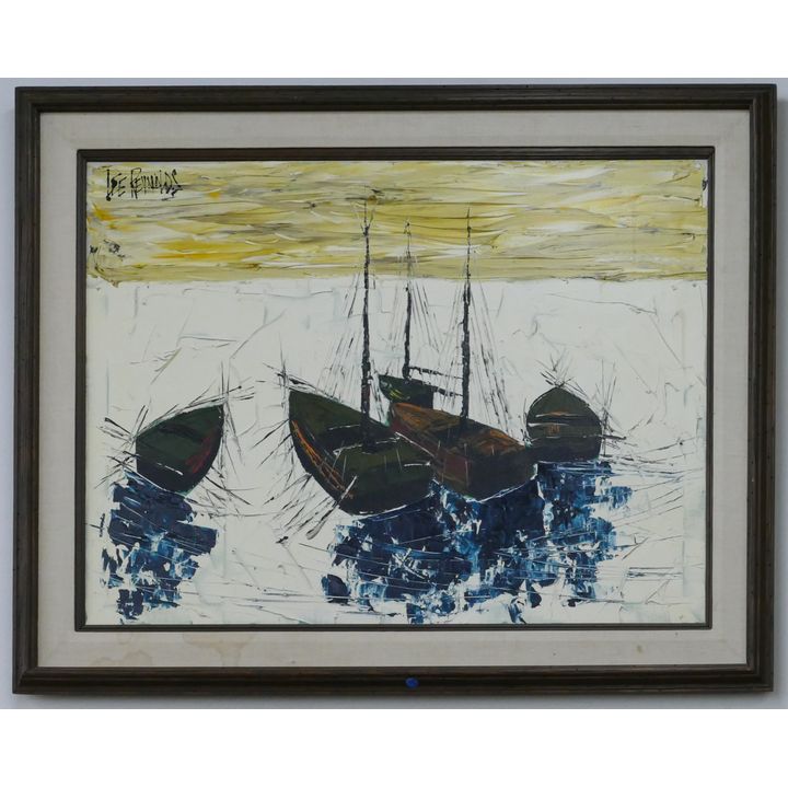 Lee Reynolds ''Boats'' Abstract Oil on Canvas Framed 40''x48''