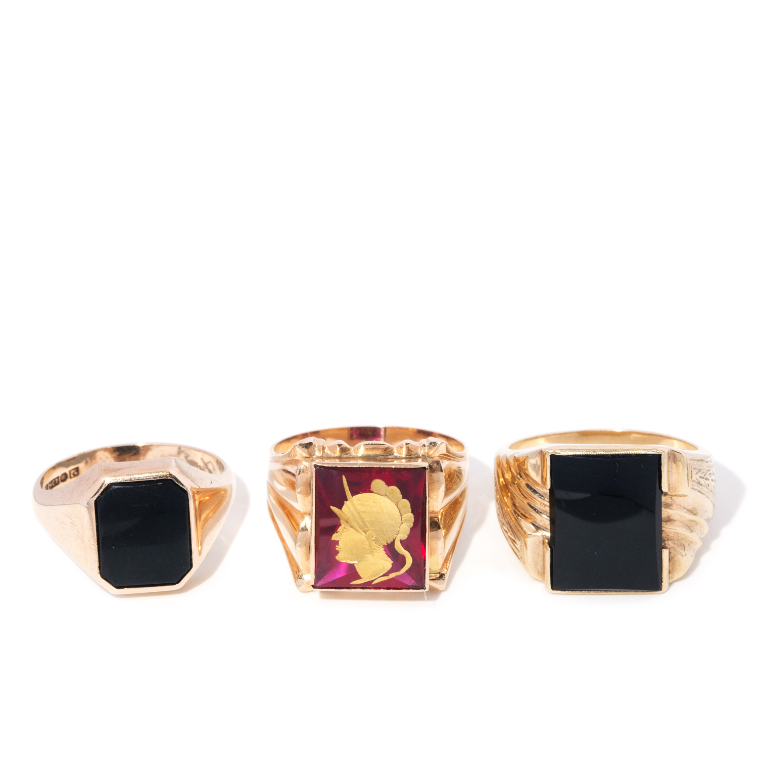 Three gold stone signet Rings