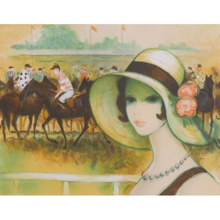 Francois Batet (b.1923, Spain/France) 'A Day at the Races' Signed Artist Proof Serigraph. c. 1986. Framed. Image measures 19x24''