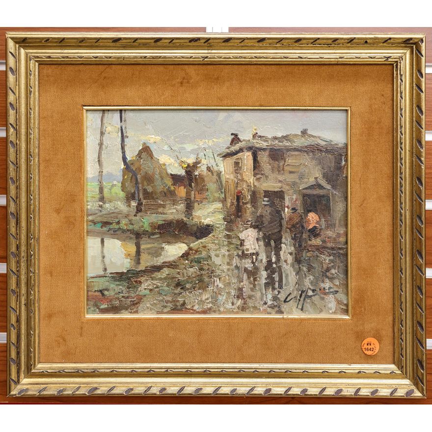 C. Marco Italian Village Scene Oil Painting Framed 16''x18''